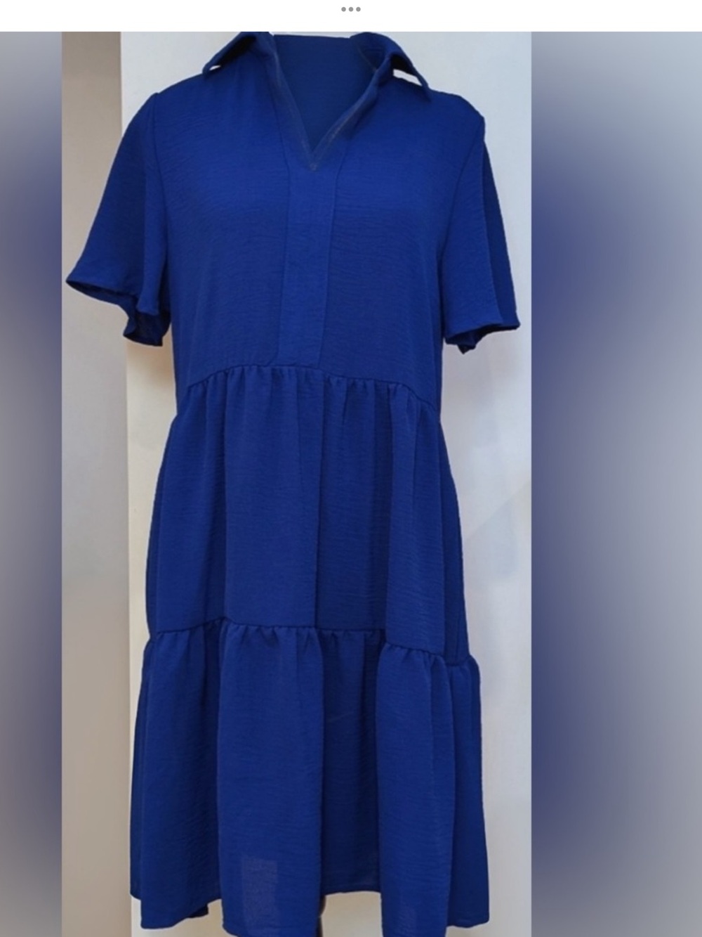 TAHARI:  Cobalt Blue Tiered Short-Sleeve Midi Dress